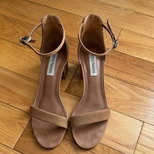Steve Madden Irenee Tan Suede Ankle-Strap Block Heels